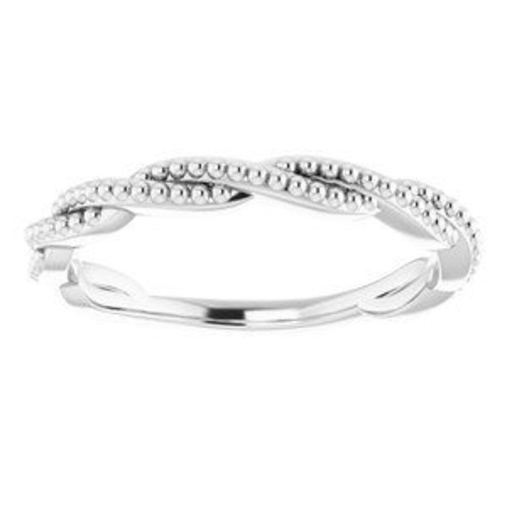 14k White Stackable Twisted Beaded Ring - image 3
